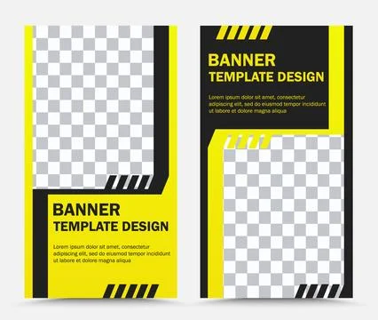 Collection of vertical vector banner templates in black yellow Stock Illustration