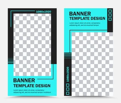 Collection of vertical vector banner templates in blue black Stock Illustration