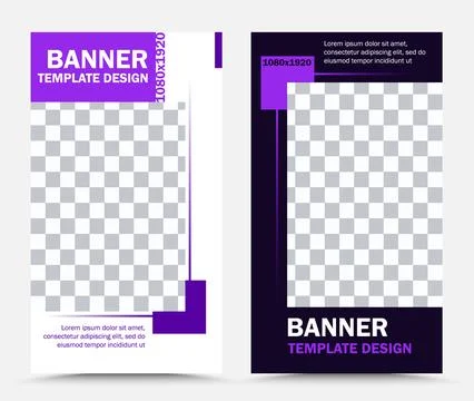 Collection of vertical vector banner templates in lilac black white Stock Illustration