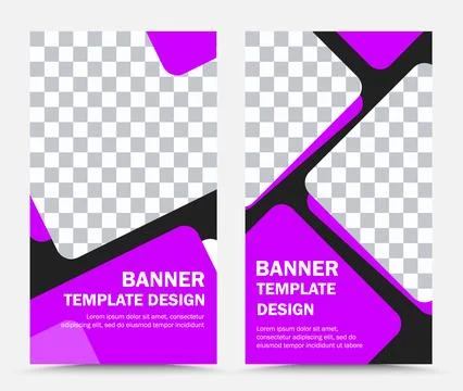 Collection of vertical vector banner templates in black and purple Stock Illustration