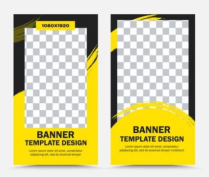 Collection of vertical vector banner templates in black and yellow Stock Illustration