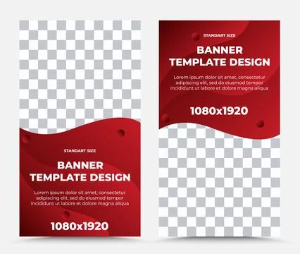 Collection of vertical vector banner templates in red and white Stock Illustration