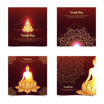 Collection of Vesak Day background with temple and Lord Buddha silhouette Stock Illustration