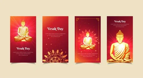 Collection of Vesak day design background template stories vector Stock Illustration