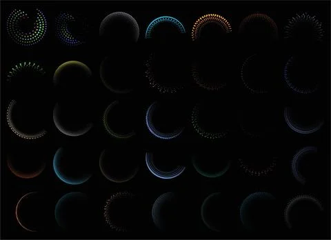 A collection of vibrant abstract circular design elements featuring various.. Ilustração Stock