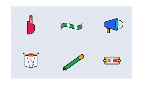 Collection of vibrant flat icons representing various sports fan accessorie.. Illustration