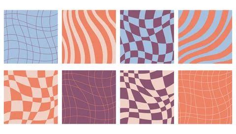 Collection of vibrant retro square posters with psychedelic waves, stripes .. Stock Illustration
