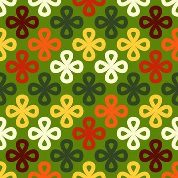 Collection of vibrant seamless linear patterns with clover shapes on a festiv Stock Illustration