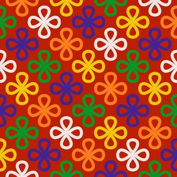 Collection of vibrant seamless linear patterns with clover shapes on a festiv Stock Illustration