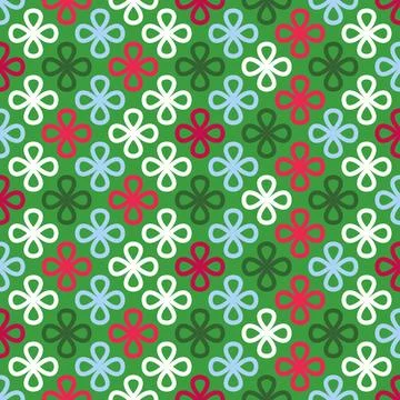 Collection of vibrant seamless linear patterns with clover shapes on a festiv Stock Illustration