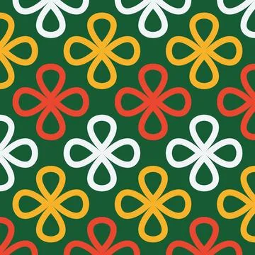 Collection of vibrant seamless linear patterns with clover shapes on a festiv Stock Illustration