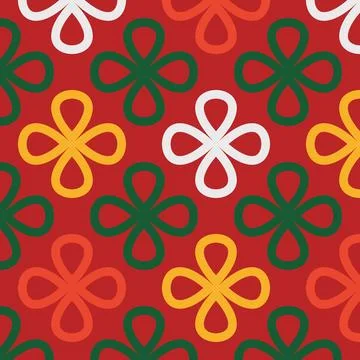 Collection of vibrant seamless linear patterns with clover shapes on a festiv Stock Illustration