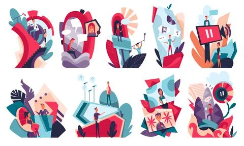 Collection of video blogging concept. Studio blog recording on chroma key Stock Illustration
