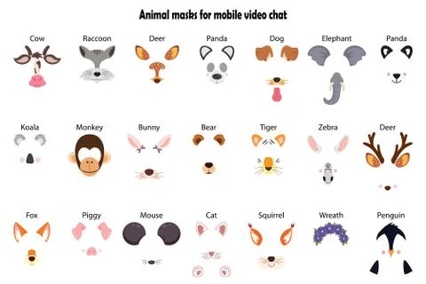A collection of video chat application effects. A bunch of cute and funny fac Stock Illustration