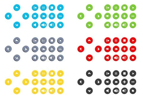 Collection of video control buttons in flat style Stock Illustration