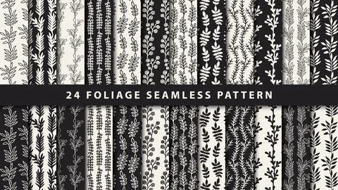 Collection vintage foliage seamless pattern Stock Illustration