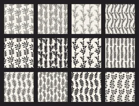 Collection vintage foliage seamless pattern Stock-Illustration