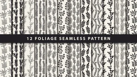 Collection vintage foliage seamless pattern Stock Illustration