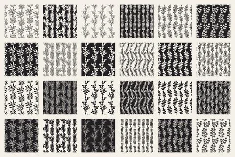 Collection vintage foliage seamless pattern Stock Illustration