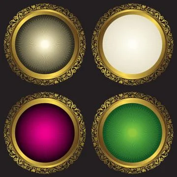 Collection vintage round frames with rays Stock Illustration