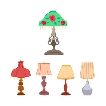 Collection of vintage table lamps for interior lighting design Stock Illustration