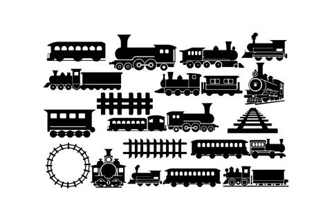 Collection of Vintage Train Silhouettes. Vector icon. Stock Illustration