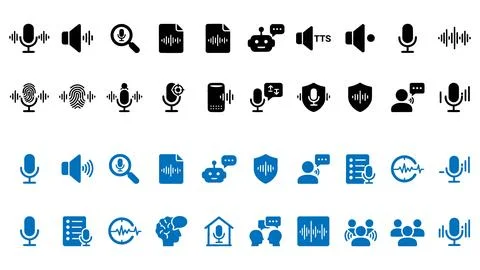Collection of voice recognition and audio icons Stock Illustration