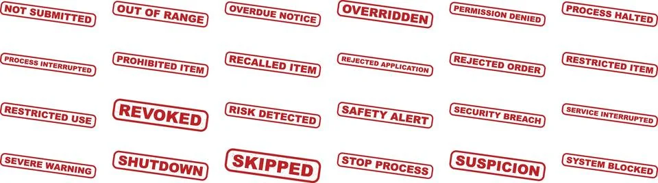Collection of warning and error stamps isolated on transparent background i.. 库存插图