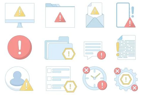 A collection of warning icons. Found an error, Beware, caution warning Stockillustratie
