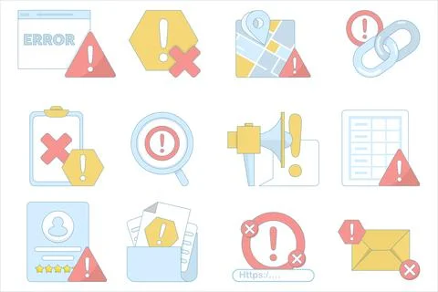 A collection of warning icons. Found an error, Beware, caution warning Stockillustratie