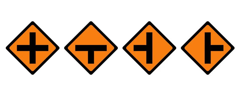 A collection of warning signs for intersections and junctions Stock Illustration
