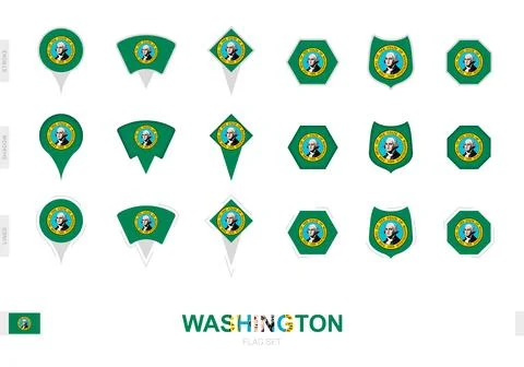 Collection of the Washington flag in different shapes and with three differ.. Stock Illustration