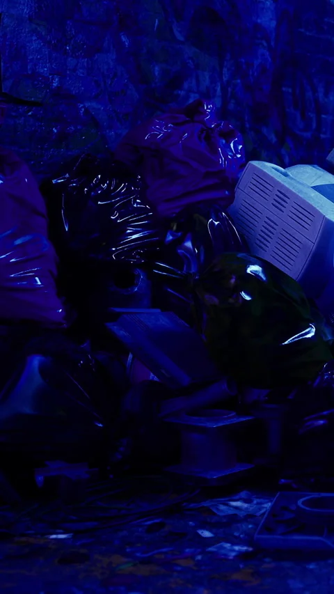 Collection of waste in dark setting near wall Stock Footage 331753088