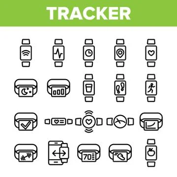 Collection Watch Tracker Elements Icons Set Vector Stock Illustration