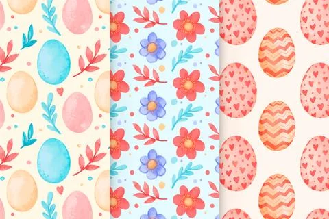Collection of watercolor easter day patterns 스톡 일러스트