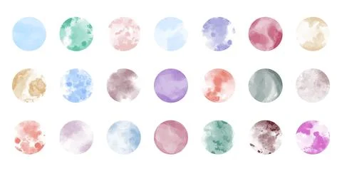 Collection of watercolor texture circles of different colors Ilustração Stock