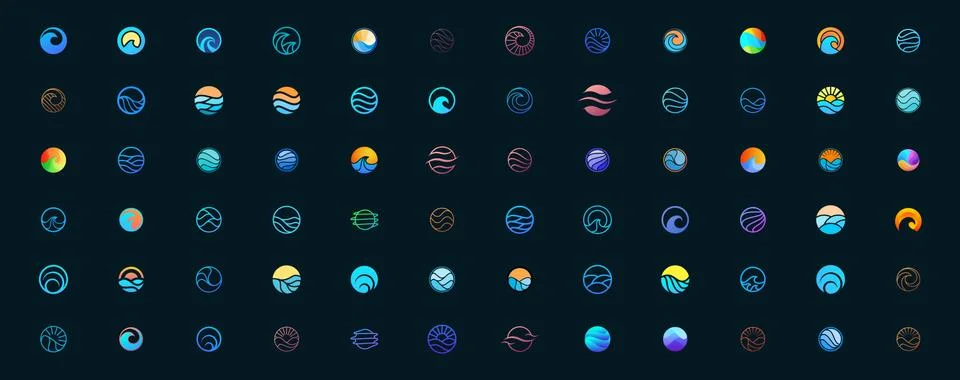 A collection of wavy circle logo designs, for business logo templates Stock Illustration
