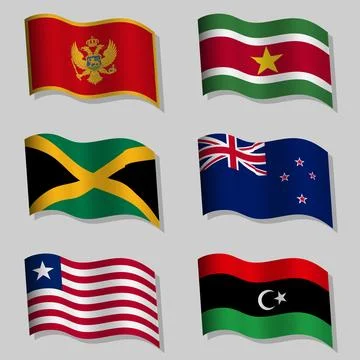 Collection of wavy flags with flagpoles Stock Illustration
