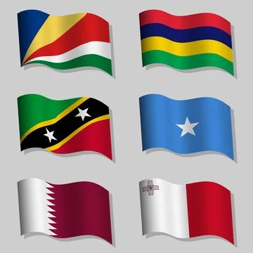 Collection of wavy flags with flagpoles Stock-Illustration