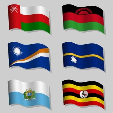 Collection of wavy flags with flagpoles Stock Illustration
