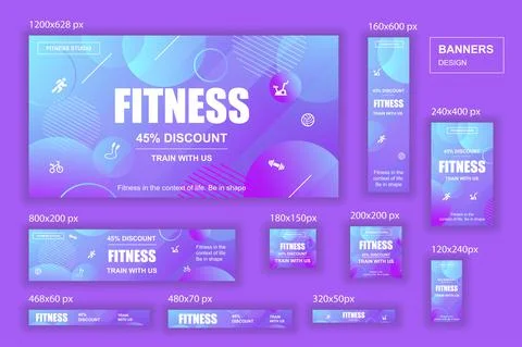 Collection web banners different sizes for mobile and social networks, poster Stock Illustration