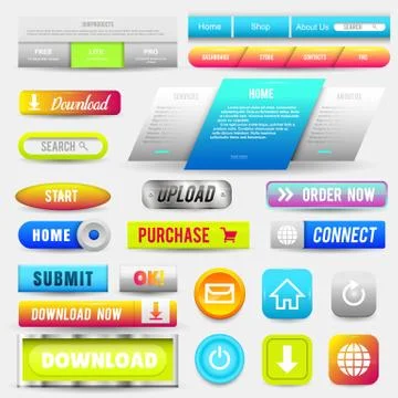 Collection of Web Buttons, Elements Set. Vector Templates, banners and labels Stock Illustration