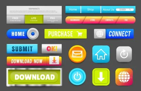 Collection of Web Buttons, Elements Set. Vector Templates, banners and labels Stock Illustration