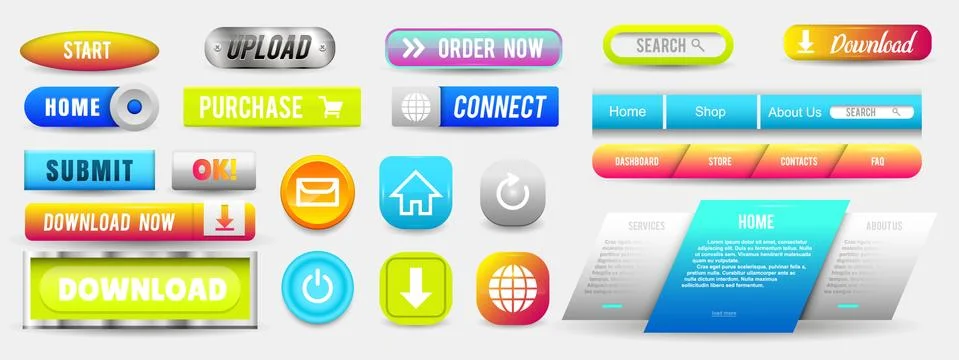 Collection of Web Buttons, Elements Set. Vector Templates, banners and labels Stock Illustration