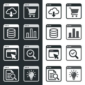 Collection of web interface icons depicting cloud download, shopping cart, .. イラスト素材