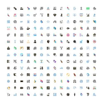 Collection web interface outline icons set design Stock Illustration