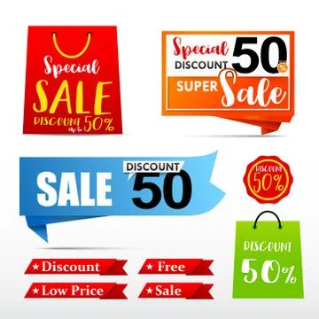 Collection of web tag banner for promotion sale discount Stock Illustration