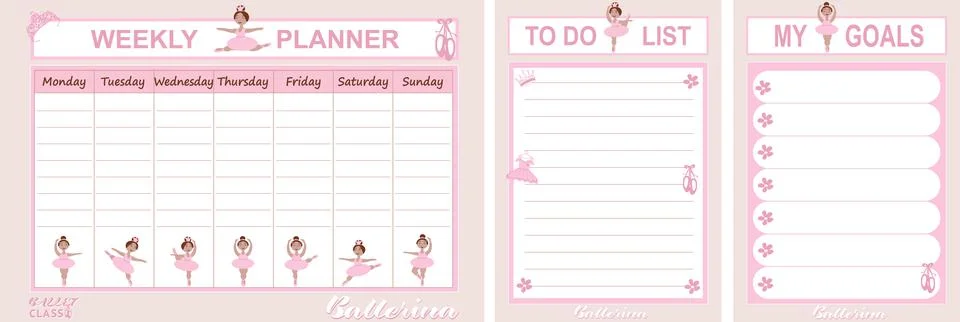 Collection of weekly planner, to do list, list My goals decorated by cute lit Stock Illustration