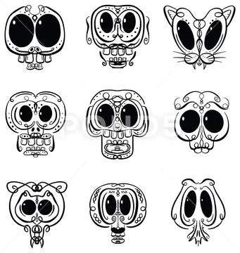A Collection of Weird Abstract Skull Day of The Dead Icons Vector Illustrations Stock Illustration