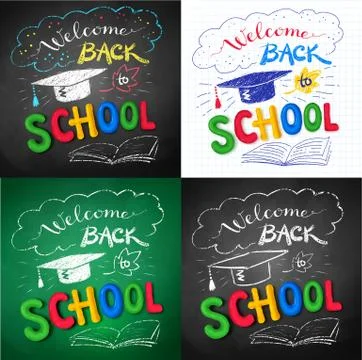 Collection of Welcome Back to School posters Stock Illustration